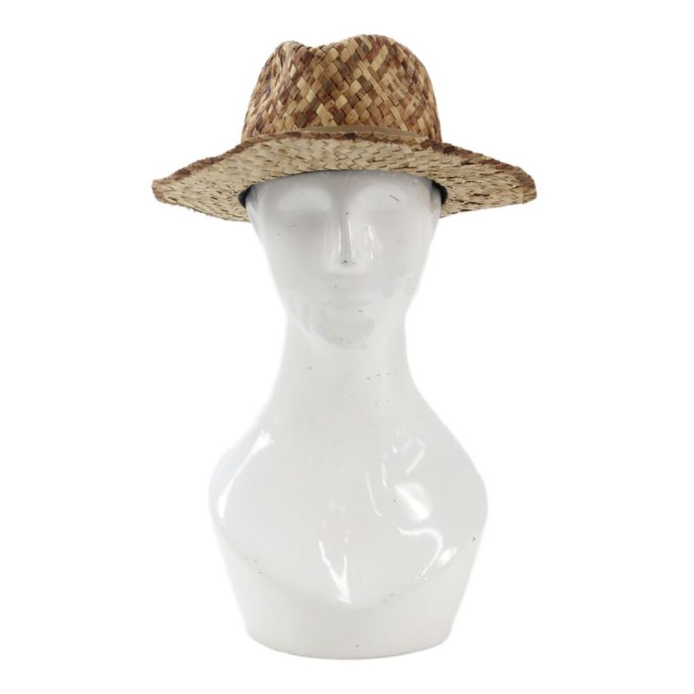 Rag & Bone Womens Coconut Straw Woven Wide Brim Fedora Hat Tan Size M